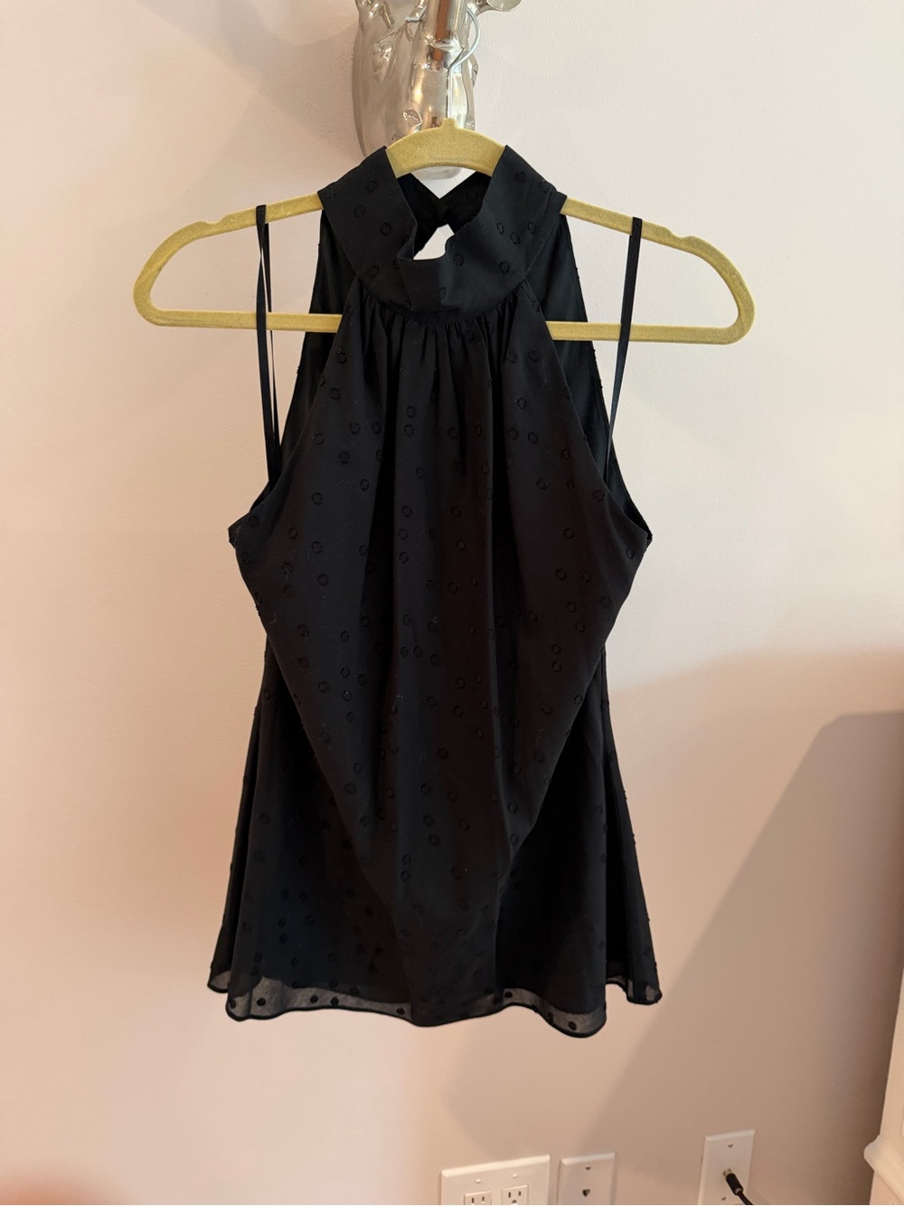 Black Halter Neck Sheer Dot Blouse